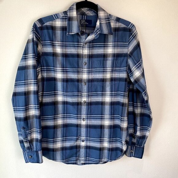 Gap Blue Plaid Button Down Shirt S - Picture 1 of 7